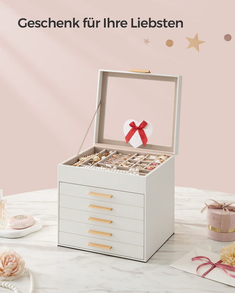 Rootz Jewelry Box Organizer - Storage Case - Trinket Holder - MDF PU Velvet Glass - Elegant Design - Compact Size - Lightweight - 20.3cm x 23.1cm x 22.8cm