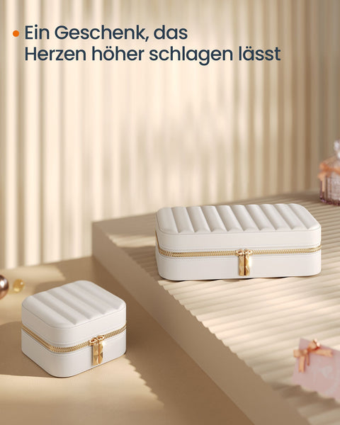 Rootz Travel Jewelry Box - Portable Jewelry Organizer - White Jewelry Case - PU Leather - 10.5 x 10.5 x 6 cm