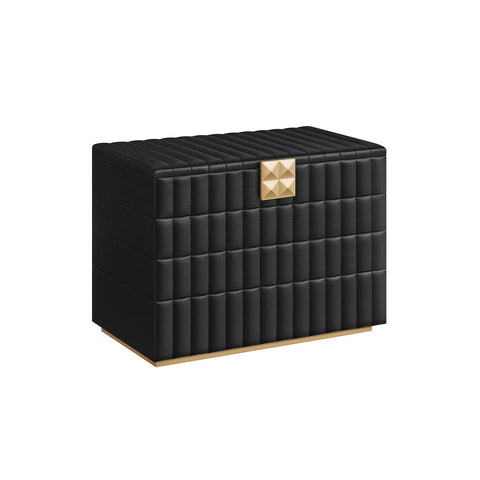 Rootz Jewelry Box with Mirror - Storage Box - Organizer - Ink Black - 17cm x 28cm x 20.5cm - PU Synthetic Leather - MDF - Velvet - Metal - Glass