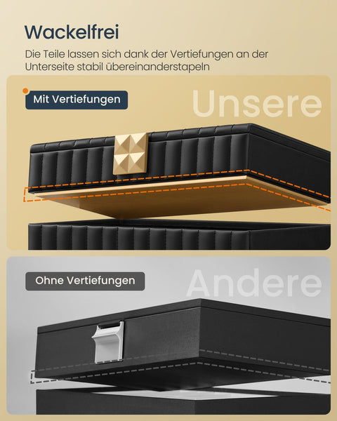 Rootz Jewelry Box with Mirror - Storage Box - Organizer - Ink Black - 17cm x 28cm x 20.5cm - PU Synthetic Leather - MDF - Velvet - Metal - Glass
