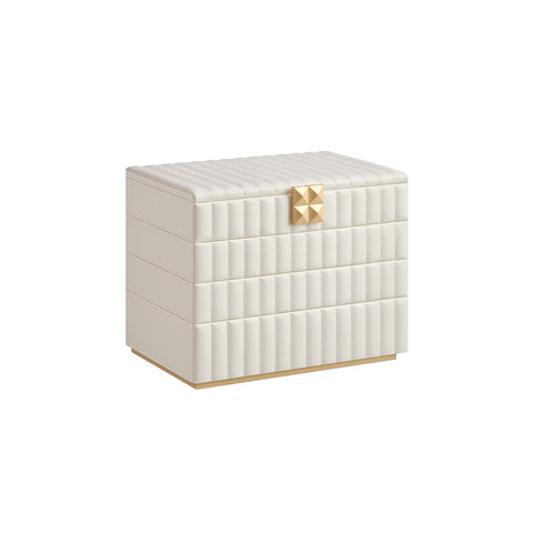 Rootz Jewelry Box with Mirror - Organizer - Storage Case - Cloud White - 17cm x 28cm x 20.5cm - Modern Style - PU Leather/MDF/Velvet/Glass.