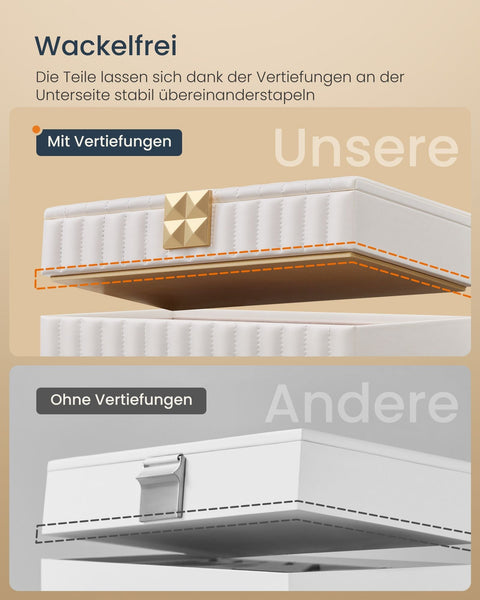 Rootz Jewelry Box with Mirror - Organizer - Storage Case - Cloud White - 17cm x 28cm x 20.5cm - Modern Style - PU Leather/MDF/Velvet/Glass.
