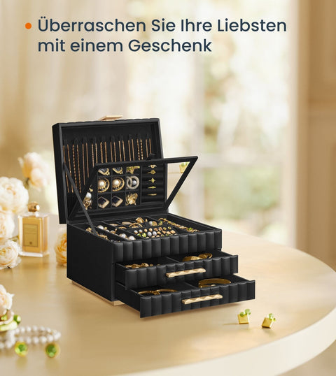 Rootz Jewelry Box with Mirror - Organizer Case - Storage Chest - PU Leather - 21.5cm x 24cm x 15.8cm