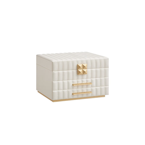 Rootz Jewelry Box with Mirror - Storage Organizer - White - 3 Levels - PU Leather - 21.5cm x 24cm x 15.8cm
