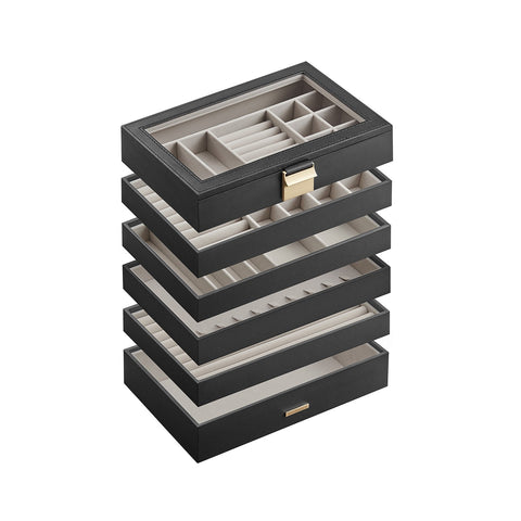 Rootz Jewelry Box Organizer - Storage Case - Jewelry Organizer - MDF PU Velvet - Compact Design - Multi-level Storage - Elegant Design - 17cm x 28cm x 25.3cm