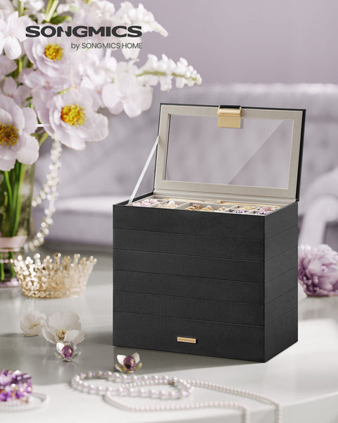 Rootz Jewelry Box Organizer - Storage Case - Jewelry Organizer - MDF PU Velvet - Compact Design - Multi-level Storage - Elegant Design - 17cm x 28cm x 25.3cm