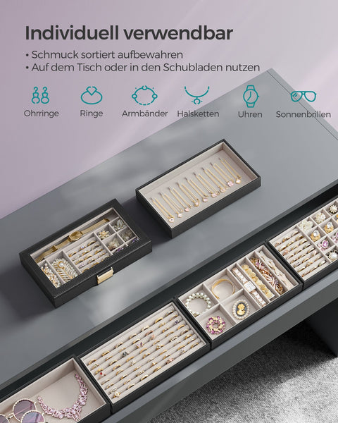 Rootz Jewelry Box Organizer - Storage Case - Jewelry Organizer - MDF PU Velvet - Compact Design - Multi-level Storage - Elegant Design - 17cm x 28cm x 25.3cm
