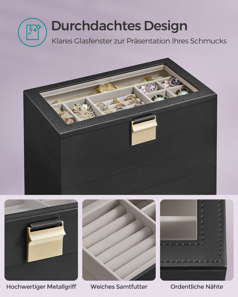 Rootz Jewelry Box Organizer - Storage Case - Jewelry Organizer - MDF PU Velvet - Compact Design - Multi-level Storage - Elegant Design - 17cm x 28cm x 25.3cm