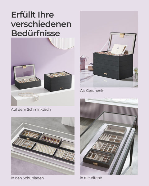 Rootz Jewelry Box Organizer - Storage Case - Jewelry Organizer - MDF PU Velvet - Compact Design - Multi-level Storage - Elegant Design - 17cm x 28cm x 25.3cm