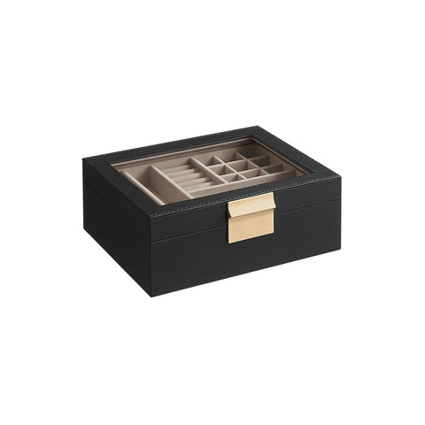 Rootz Jewelry Box - Trinket Organizer - Accessories Holder - Protective Glass Lid - 18.5cm x 23cm x 8.5cm