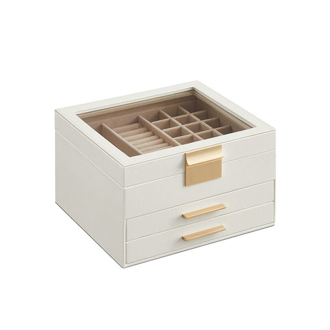 Rootz Jewelry Box - Organizer - Storage Case - MDF - PU - Velvet - Glass - Elegant Design - Gift Idea - Neat Organization - 23.1cm x 20.3cm x 13.5cm