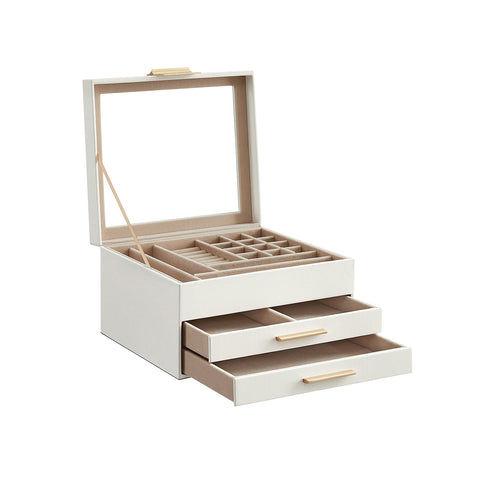 Rootz Jewelry Box - Organizer - Storage Case - MDF - PU - Velvet - Glass - Elegant Design - Gift Idea - Neat Organization - 23.1cm x 20.3cm x 13.5cm