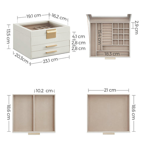 Rootz Jewelry Box - Organizer - Storage Case - MDF - PU - Velvet - Glass - Elegant Design - Gift Idea - Neat Organization - 23.1cm x 20.3cm x 13.5cm