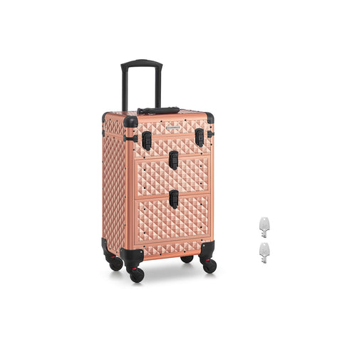 Rootz Champagne Gold Cosmetic Case - Makeup Organizer - Beauty Storage - Aluminum Frame - MDF - ABS Plastic - Portable - Lightweight - Spacious - 34cm x 24cm x 56cm