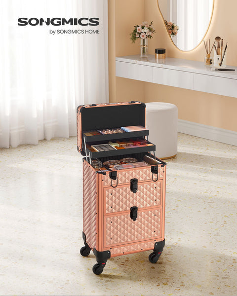 Rootz Champagne Gold Cosmetic Case - Makeup Organizer - Beauty Storage - Aluminum Frame - MDF - ABS Plastic - Portable - Lightweight - Spacious - 34cm x 24cm x 56cm