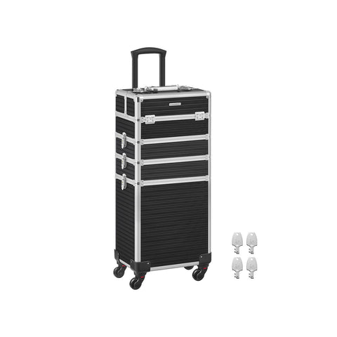 Rootz Cosmetic Case with Wheels - Makeup Organizer - Beauty Case - Aluminum Frame - MDF - ABS Plastic - 34cm x 24cm x 79.3cm - Black