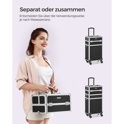 Rootz Cosmetic Case with Wheels - Makeup Organizer - Beauty Case - Aluminum Frame - MDF - ABS Plastic - 34cm x 24cm x 79.3cm - Black