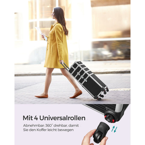 Rootz Cosmetic Case with Wheels - Makeup Organizer - Beauty Case - Aluminum Frame - MDF - ABS Plastic - 34cm x 24cm x 79.3cm - Black