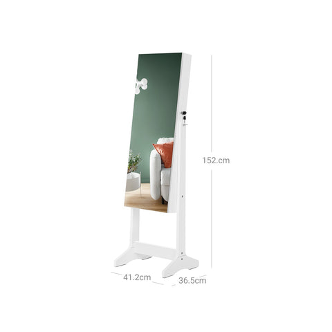 Rootz Jewelry Cabinet - Mirror Cabinet - Jewelry Showcase - Makeup Organizer - MDF Material - 41.2cm x 36.5cm x 152cm