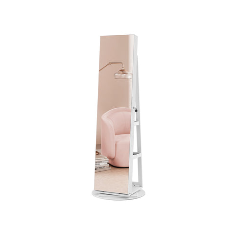Rootz Jewelry Cabinet - White and Gray - MDF Steel Velvet Glass - Large Storage Capacity - Interior Mirror - Secure Lock - 54.5cm x 54.5cm x 162cm