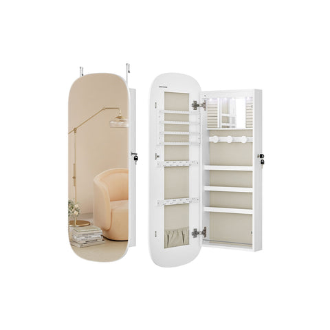 Rootz Jewelry Cabinet - White Velvet Lined Armoire - MDF Glass Organizer - Large Storage Space - Elegant Design - 10cm x 42cm x 108cm