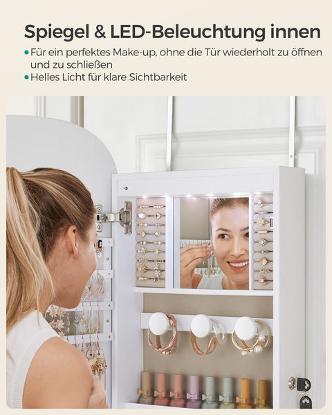 Rootz Jewelry Cabinet - White Velvet Lined Armoire - MDF Glass Organizer - Large Storage Space - Elegant Design - 10cm x 42cm x 108cm