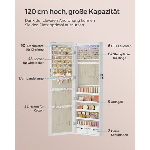 Rootz Wall-Mounted Jewelry Cabinet - Hanging Organizer - Storage Armoire - Space-Saving Solution - 50cm x 35cm x 120cm