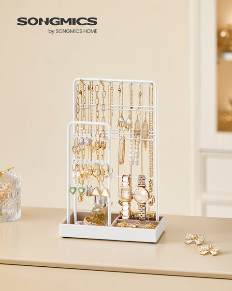 Rootz Jewelry Stand - Earring Holder - Necklace Organizer - Metal and Velvet - Lightweight - Compact - 11.5cm x 19.6cm x 30.8cm