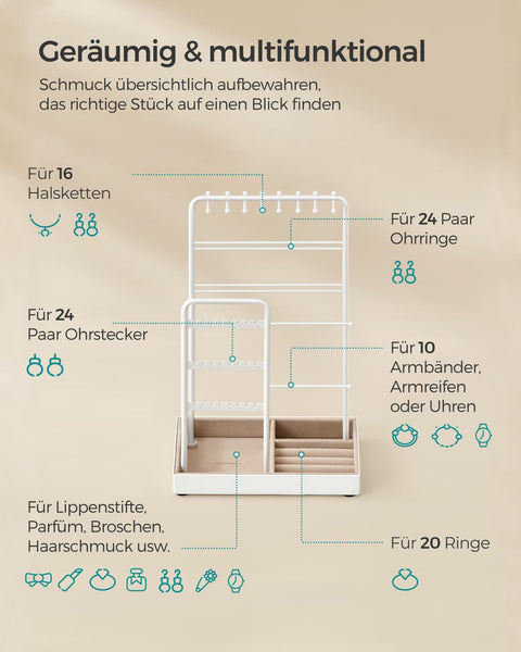 Rootz Jewelry Stand - Earring Holder - Necklace Organizer - Metal and Velvet - Lightweight - Compact - 11.5cm x 19.6cm x 30.8cm