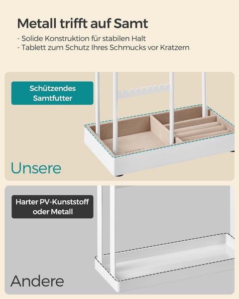 Rootz Jewelry Stand - Metal Frame - Gift Display - Space-Saving - 11.5cm x 19.6cm x 30.8cm - White