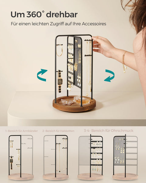 Rootz Jewelry Stand - Earring Holder - Necklace Organizer - Metal and MDF Construction - Lightweight - Compact Design - 20cm x 20cm x 33.4cm
