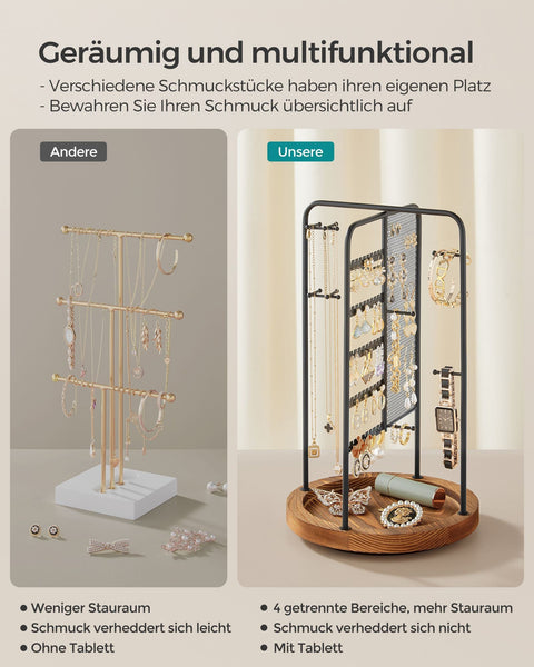 Rootz Jewelry Stand - Earring Holder - Necklace Organizer - Metal and MDF Construction - Lightweight - Compact Design - 20cm x 20cm x 33.4cm