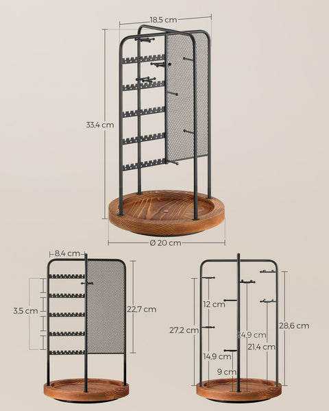 Rootz Jewelry Stand - Earring Holder - Necklace Organizer - Metal and MDF Construction - Lightweight - Compact Design - 20cm x 20cm x 33.4cm