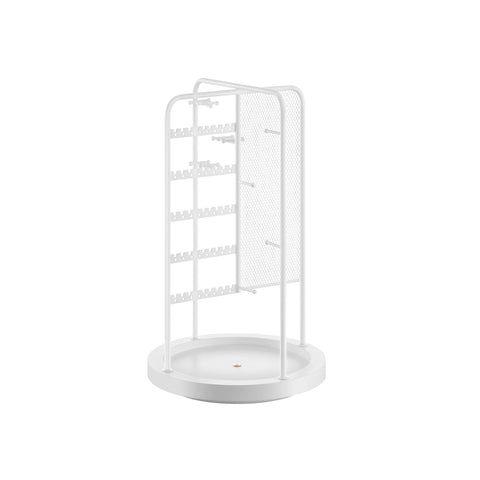 Rootz White Jewelry Stand - Earring Holder - Necklace Organizer - Metal and MDF Construction - Lightweight - Compact Design - 20cm x 20cm x 33.4cm