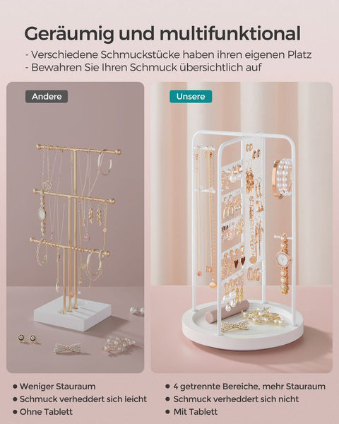 Rootz White Jewelry Stand - Earring Holder - Necklace Organizer - Metal and MDF Construction - Lightweight - Compact Design - 20cm x 20cm x 33.4cm