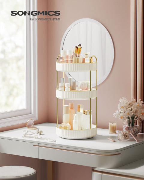 Rootz 3 Tier Tray Organizer - Storage Rack - Metal Shelving Unit - Lightweight - Space Saving - Cloud White - 23cm x 23cm x 46cm
