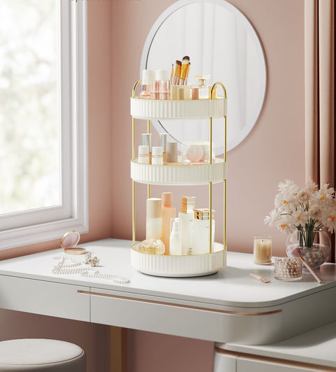 Rootz Rotating Make-up Organizer - Vanity Organizer - Cosmetic Storage - Metal & PET Plastic - 23cm x 23cm x 46cm