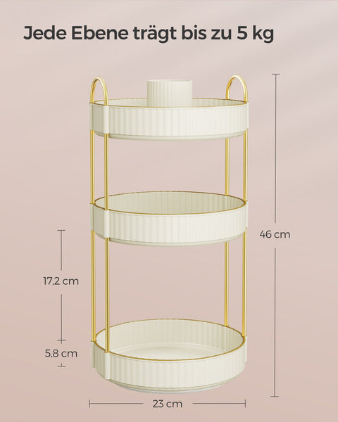 Rootz 3 Tier Tray Organizer - Storage Rack - Metal Shelving Unit - Lightweight - Space Saving - Cloud White - 23cm x 23cm x 46cm