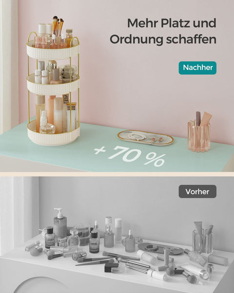 Rootz 3 Tier Tray Organizer - Storage Rack - Metal Shelving Unit - Lightweight - Space Saving - Cloud White - 23cm x 23cm x 46cm