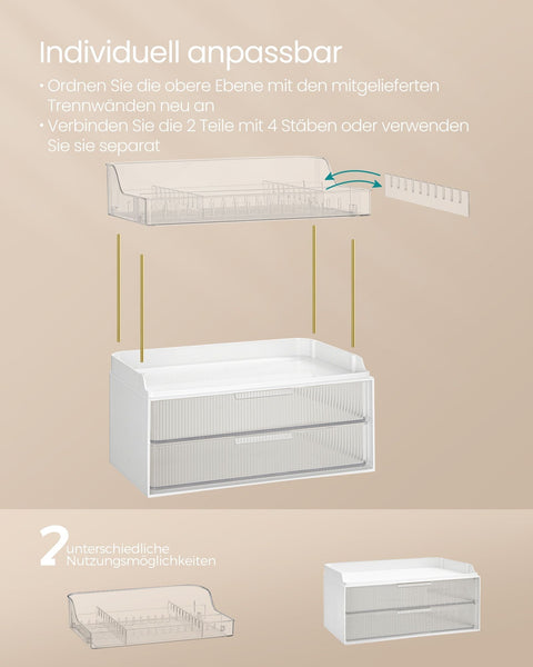 Rootz Makeup Organizer - Cosmetic Storage - 4 Tier Drawer - PET Plastic - Steel - 20cm x 32cm x 39.1cm, Transparent