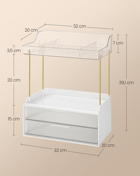 Rootz Makeup Organizer - Cosmetic Storage - 4 Tier Drawer - PET Plastic - Steel - 20cm x 32cm x 39.1cm, Transparent