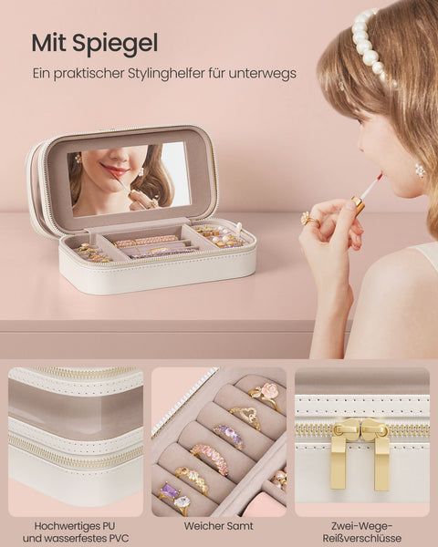Rootz Makeup Bag with Jewelry Box - Cloud White - Cosmetic Pouch - Organizer - PU, PVC, Velvet - 22cm x 12cm x 12cm