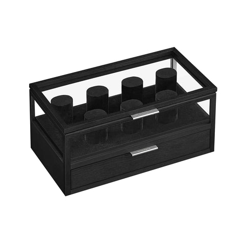Rootz Watch Box Organizer - Jewelry Storage Case - Wooden Display Stand - Solid Wood Construction - Acrylic Lid - MDF Interior - 18cm x 35.2cm x 16cm - Ink Black - 3kg