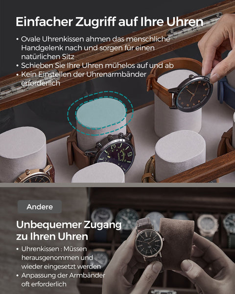 Rootz Coffee Brown Watch Box - Jewelry Organizer - Storage Case - Solid Wood - Acrylic - MDF - Large Capacity - Elegant Design - Protects Watches - 18cm x 35.2cm x 16cm