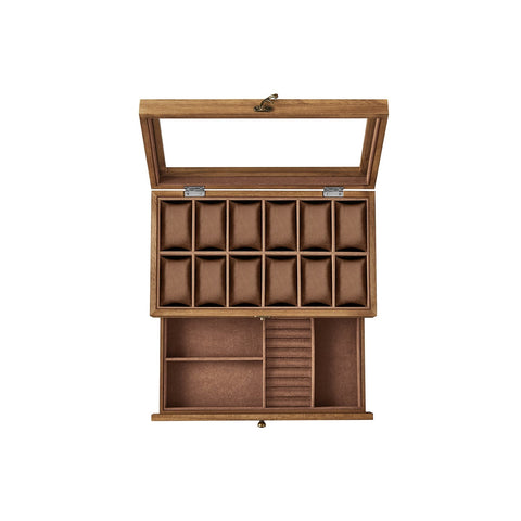 Rootz Wooden Watch Organizer - Watch Storage Case - Watch Display Box - Solid Walnut - 36cm x 20cm x 8.5cm