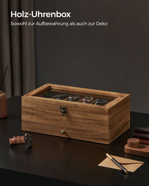 Rootz Wooden Watch Organizer - Watch Storage Case - Watch Display Box - Solid Walnut - 36cm x 20cm x 8.5cm
