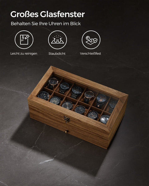 Rootz Wooden Watch Organizer - Watch Storage Case - Watch Display Box - Solid Walnut - 36cm x 20cm x 8.5cm
