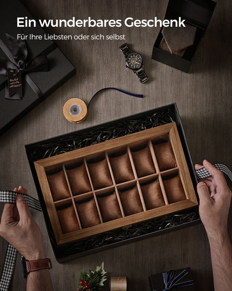 Rootz Wooden Watch Organizer - Watch Storage Case - Watch Display Box - Solid Walnut - 36cm x 20cm x 8.5cm