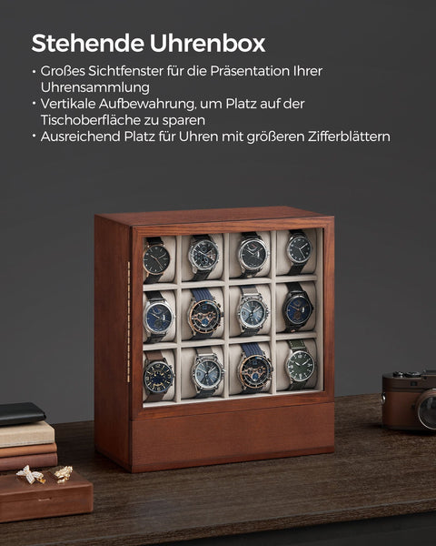 Rootz Watch Box Organizer - Jewelry Storage Case - Display Stand - MDF Velvet Acrylic - Elegant Design - Spacious Compartments - Protective Lid - 15cm x 29.5cm x 32.5cm