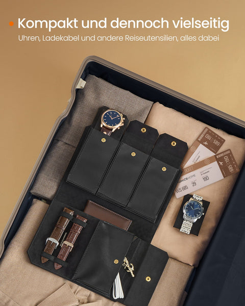 Rootz Ink Black Watch Bag - Travel Case - PU Leather - Portable Storage - 22 x 14.5 x 4.5 cm